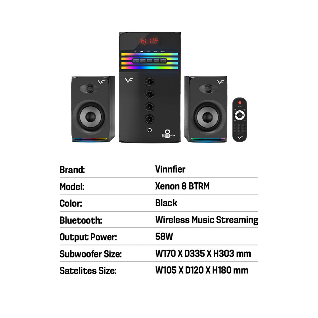 Vinnfier VF XENON 8 BTRM TV & PC Extra Bass 2.1 bluetooth speaker FM radio, USB/SD slot Mic Jack Karaoke  Audio