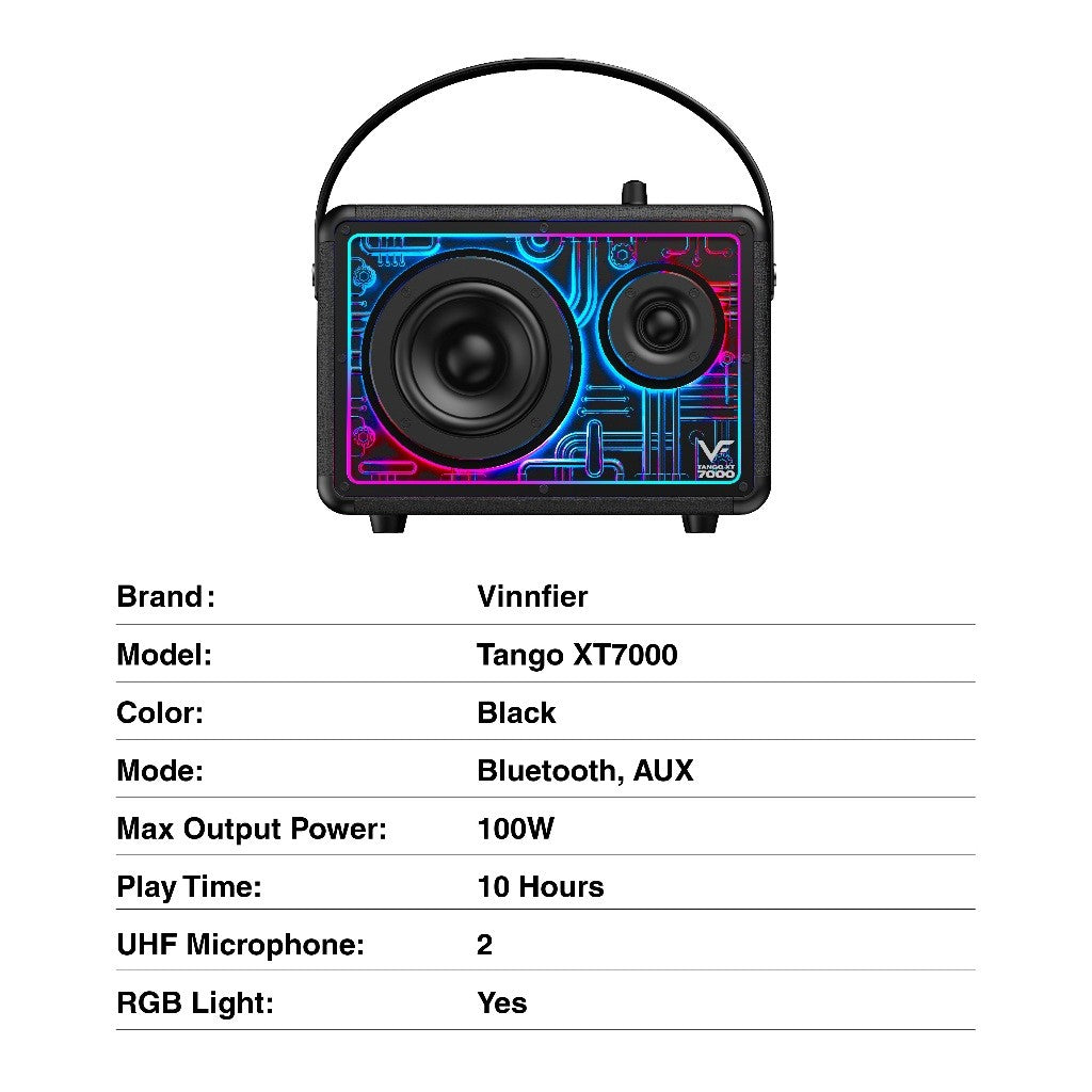 Vinnfier VF Tango XT7000 Max 80W Portable Bluetooth Karaoke Speaker Guitar , 2 UHF Wireless Microphone with OTG