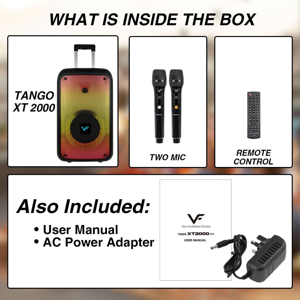 Vinnfier VF Tango XT2000 WMU 500W Bluetooth Speaker HI-FI Audio Karaoke PartyBox Speaker with 2 Wireless Mic  Audi
