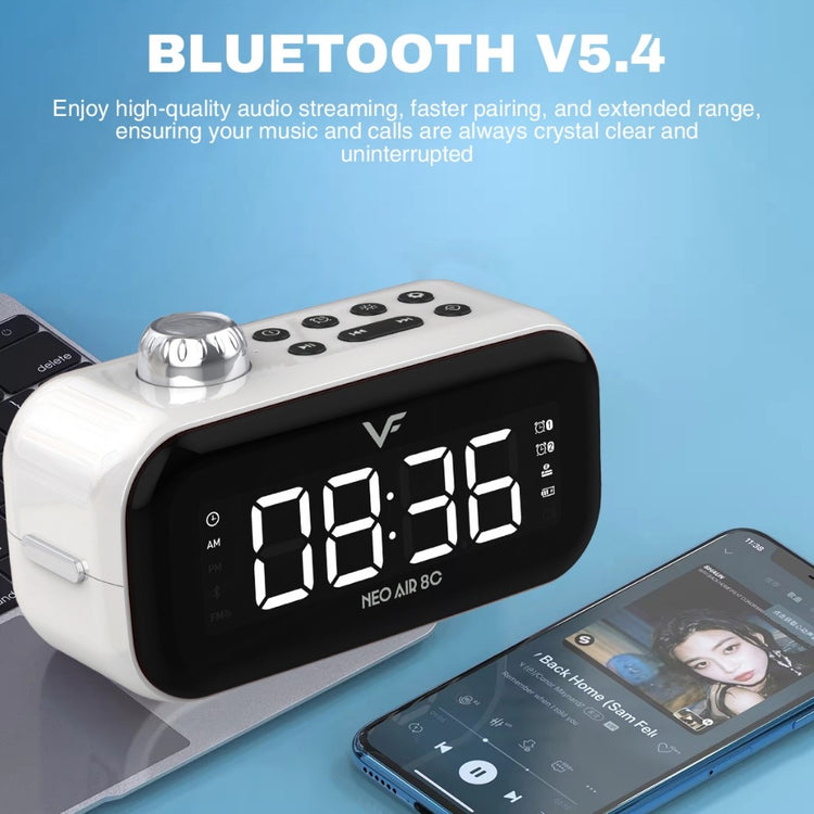 Vinnfier VF NEO AIR 8C Portable Bluetooth Speaker Digital Clock Alarm Clock Speaker AUX-in FM Radio USB drive Slot