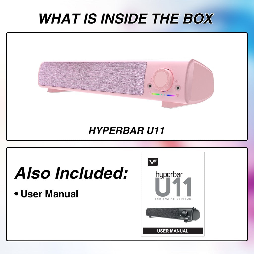 Vinnfier Hyperbar U11 USB Powered PC Soundbar with Aux Line-In Output Headphone Jack / Microphone Jack for Gaming Music