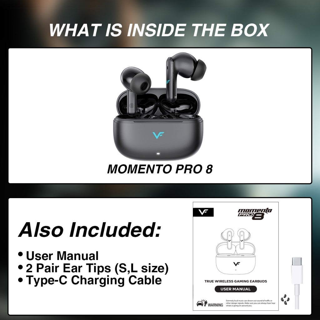 Vinnfier VF Momento Pro 8 Wireless Earbuds Bluetooth 5.4 ANC+ENC TWS Long Playtime HiFi Headphone Active Noise Canceling