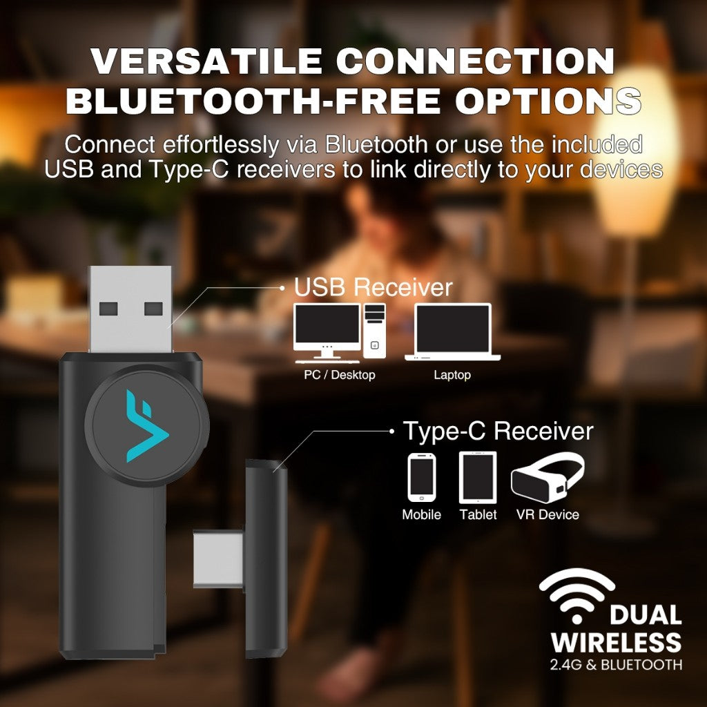Vinnfier VF Xtreme Pro 9 2.4ghz Dongle Wireless earbuds ANC Transparent Mode leather-grain Spatial Audio VR Gaming