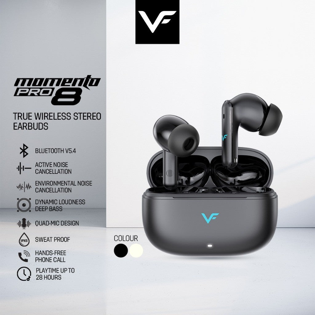 Vinnfier VF Momento Pro 8 Wireless Earbuds Bluetooth 5.4 ANC+ENC TWS Long Playtime HiFi Headphone Active Noise Canceling