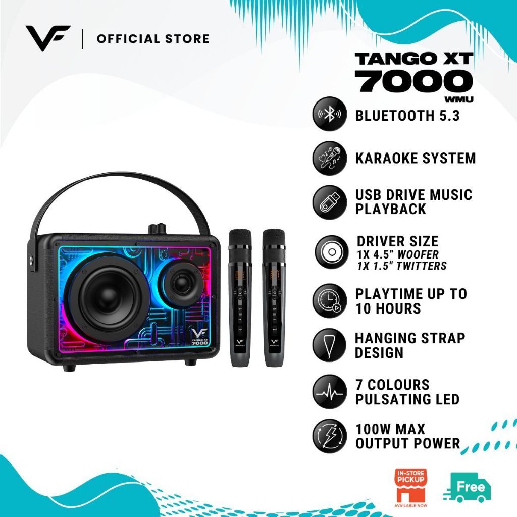 Vinnfier VF Tango XT9000 MAX 200W Professional Karaoke Portable Bluetooth Speaker Sound card Mixer 2 UHF Mirophone