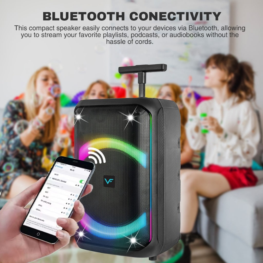 Vinnfier Tango 606 WMB 12" Mudah Alih Pembesar Suara Bass Bluetooth Karaoke Speaker LED Party Lights Guitar AUX, USB