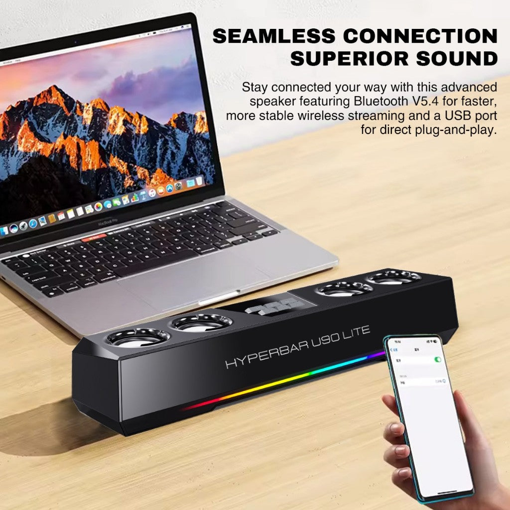 Vinnfier VF Hyperbar U90 Lite RGB Bluetooth Audio USB Powered Soundbar with Bass Boost for PC Laptop Smart TV