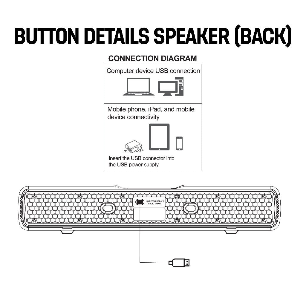 Vinnfier VF Hyperbar U60 BT RGB Bluetooth Soundbar Audio USB Powered Speaker PC Laptop Smart TV