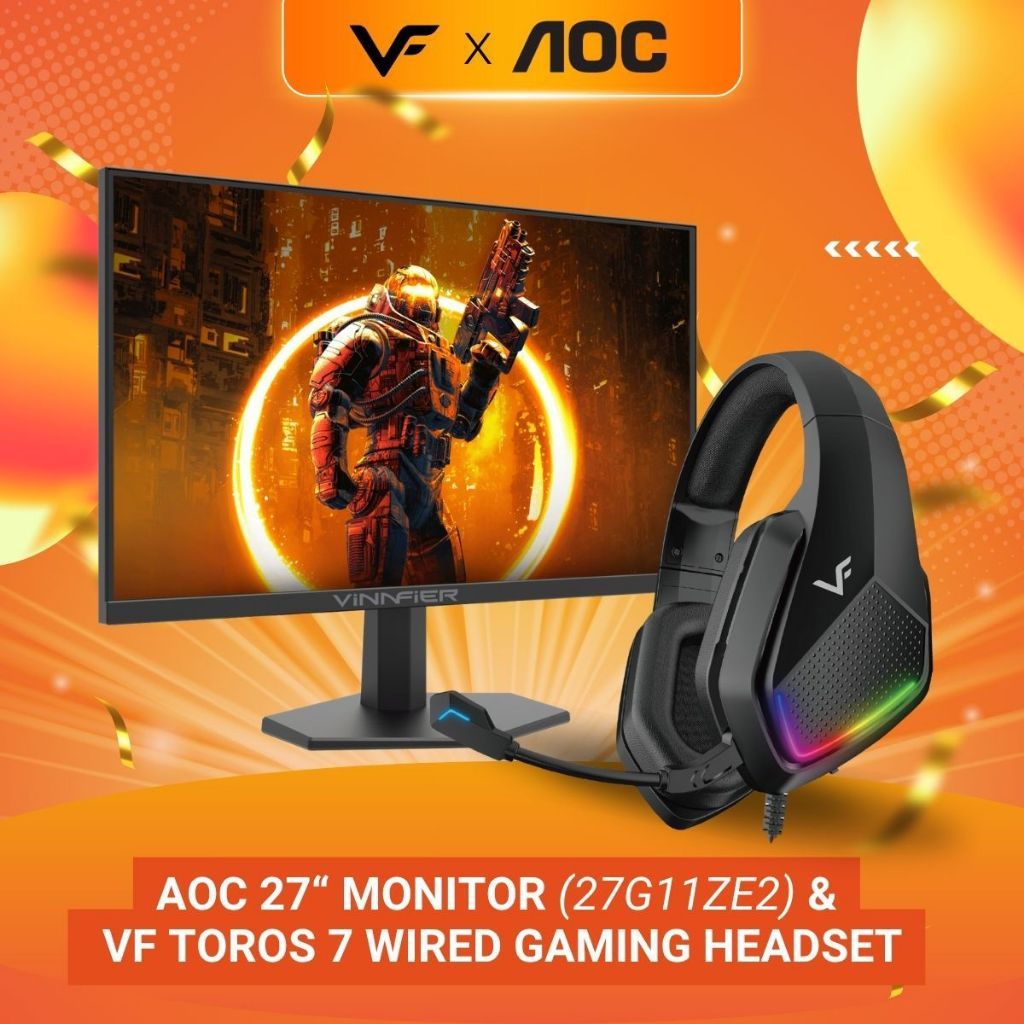 AOC Vinnfier Gaming Audio Speaker X AOC Monitor 27" 27G11ZE2 Fast IPS FHD HDR10 Adaptive Sync 240Hz Gaming Monitor