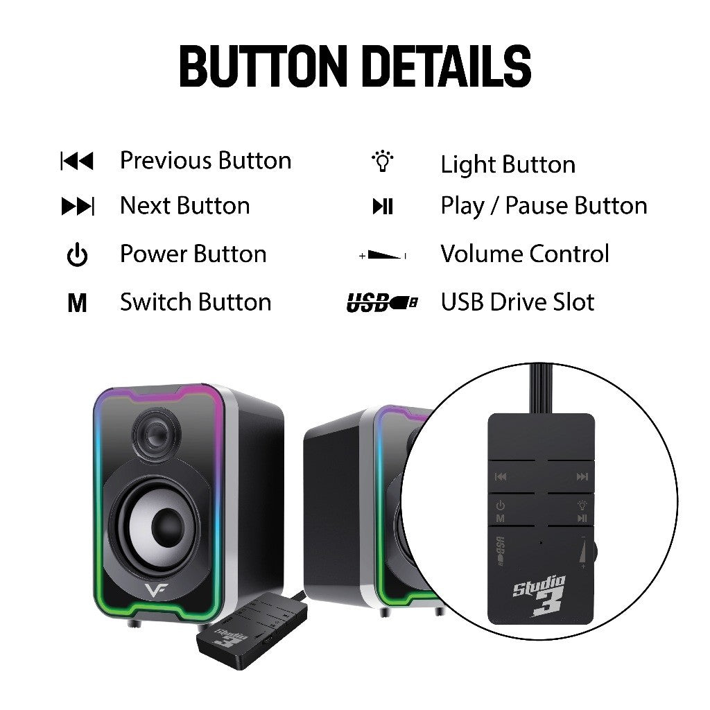 Vinnfier VF Studio 3 20W USB Powered 2.0 RGB PC Audio  Bluetooth Speaker AUX USB Play Music Colorful RGB lighting