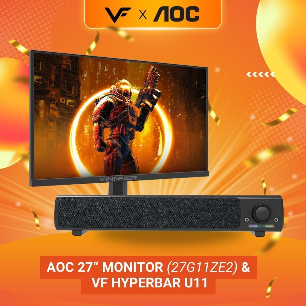 AOC Vinnfier Gaming Audio Speaker X AOC Monitor 27" 27G11ZE2 Fast IPS FHD HDR10 Adaptive Sync 240Hz Gaming Monitor