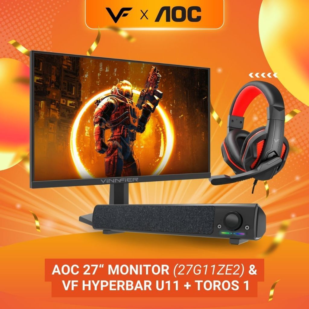 AOC Vinnfier Gaming Audio Speaker X AOC Monitor 27" 27G11ZE2 Fast IPS FHD HDR10 Adaptive Sync 240Hz Gaming Monitor