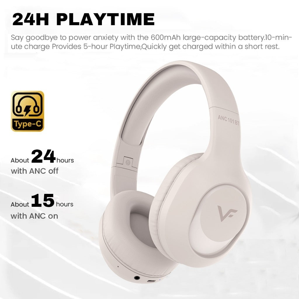 Vinnfier VF ANC101 BT High Performance Bluetooth Headphone Deep Bass High-Quality Sound Active Noise Cancellation ANC