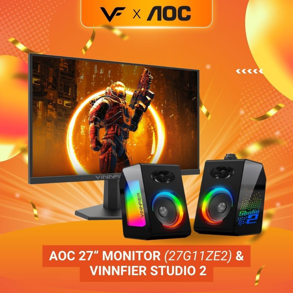 AOC Vinnfier Gaming Audio Speaker X AOC Monitor 27" 27G11ZE2 Fast IPS FHD HDR10 Adaptive Sync 240Hz Gaming Monitor