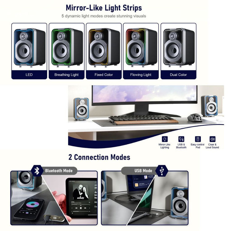 Vinnfier VF Studio 3 20W USB Powered 2.0 RGB PC Audio  Bluetooth Speaker AUX USB Play Music Colorful RGB lighting