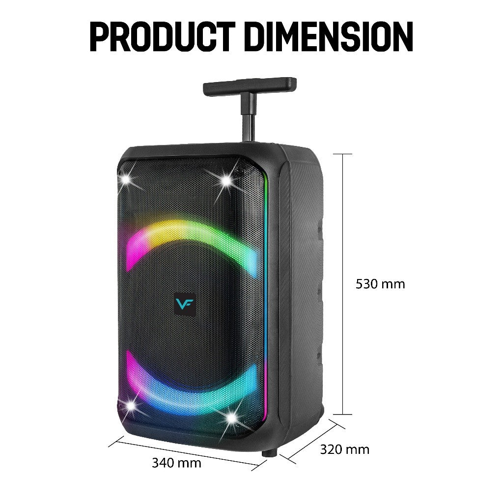 Vinnfier Tango 606 WMB 12" Mudah Alih Pembesar Suara Bass Bluetooth Karaoke Speaker LED Party Lights Guitar AUX, USB