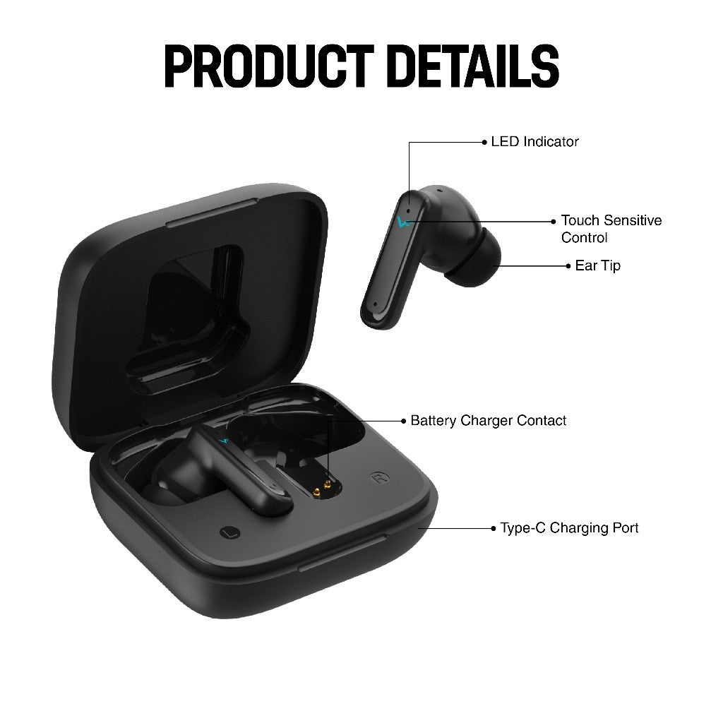 Vinnfier VF Xtreme PRO 1 ANC & ENC Wireless Bluetooth Earbuds Smart Touch Screen Charging Case Gaming microphone