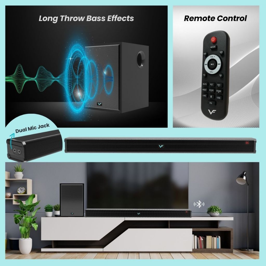 Vinnfier VF Hyperbar 505 BTRW Sound Premium Karaoke Wireless Soundbar Wireless Subwoofer 2.1 Karaoke System