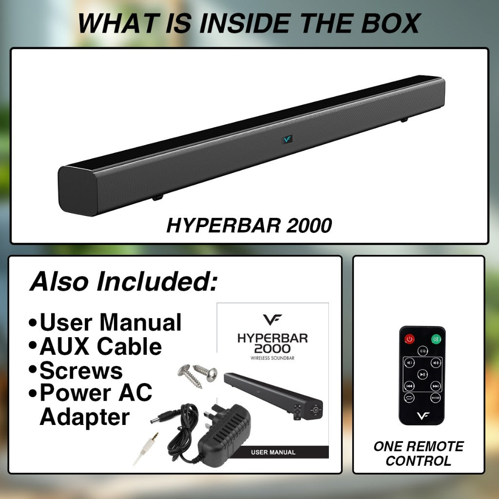 Vinnfier VF Hyperbar 2000 Naik Taraf Bunyi TV Wireless Bluetooth TV Soundbar 60W MAX AUX USB Pendrive