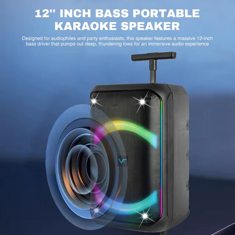 Vinnfier Tango 606 WMB 12" Mudah Alih Pembesar Suara Bass Bluetooth Karaoke Speaker LED Party Lights Guitar AUX, USB