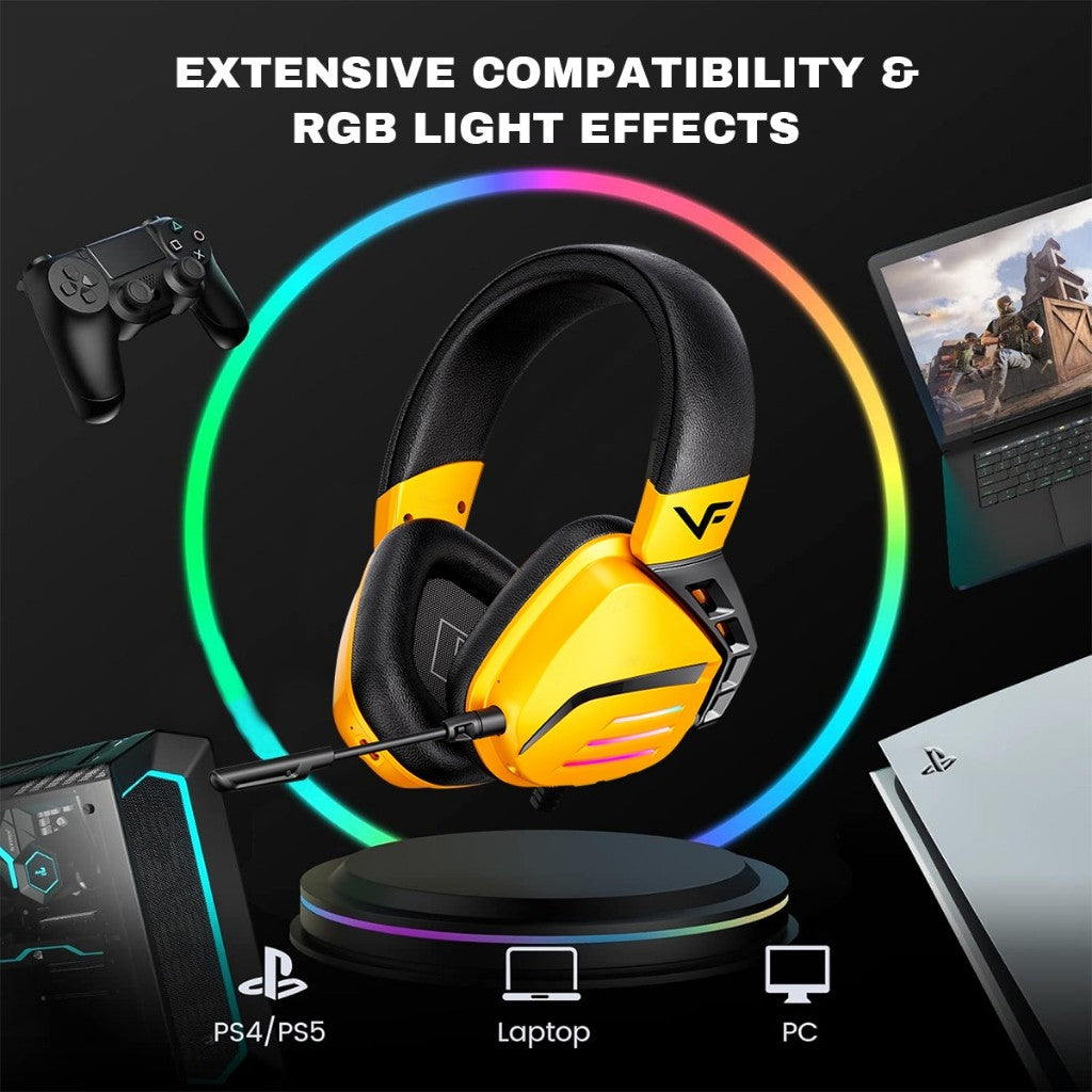 Vinnfier VF Toros 9 Wireless Gaming Headphone 7.1 Surround Sound, RGB Lights, Detachable Mic, USB Dongle, Bluetooth 5.3