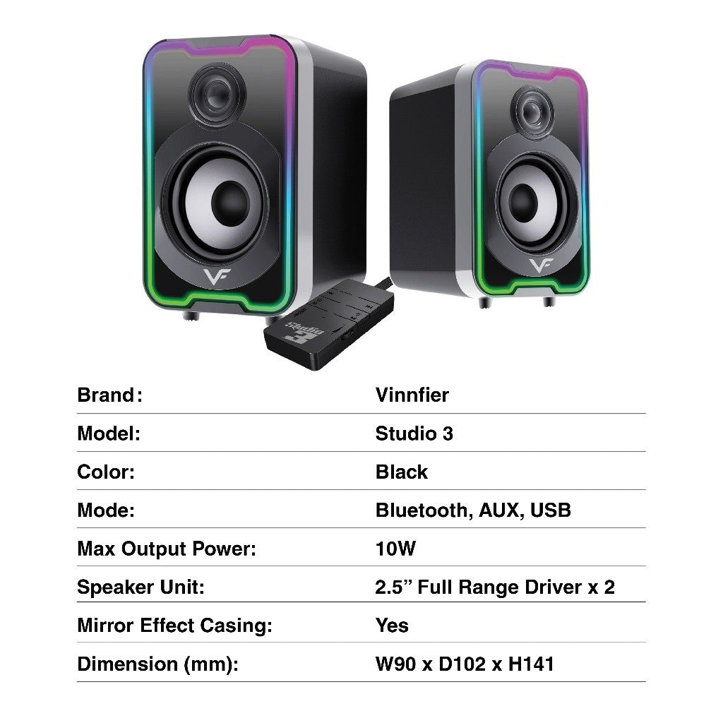 Vinnfier VF Studio 3 20W USB Powered 2.0 RGB PC Audio  Bluetooth Speaker AUX USB Play Music Colorful RGB lighting