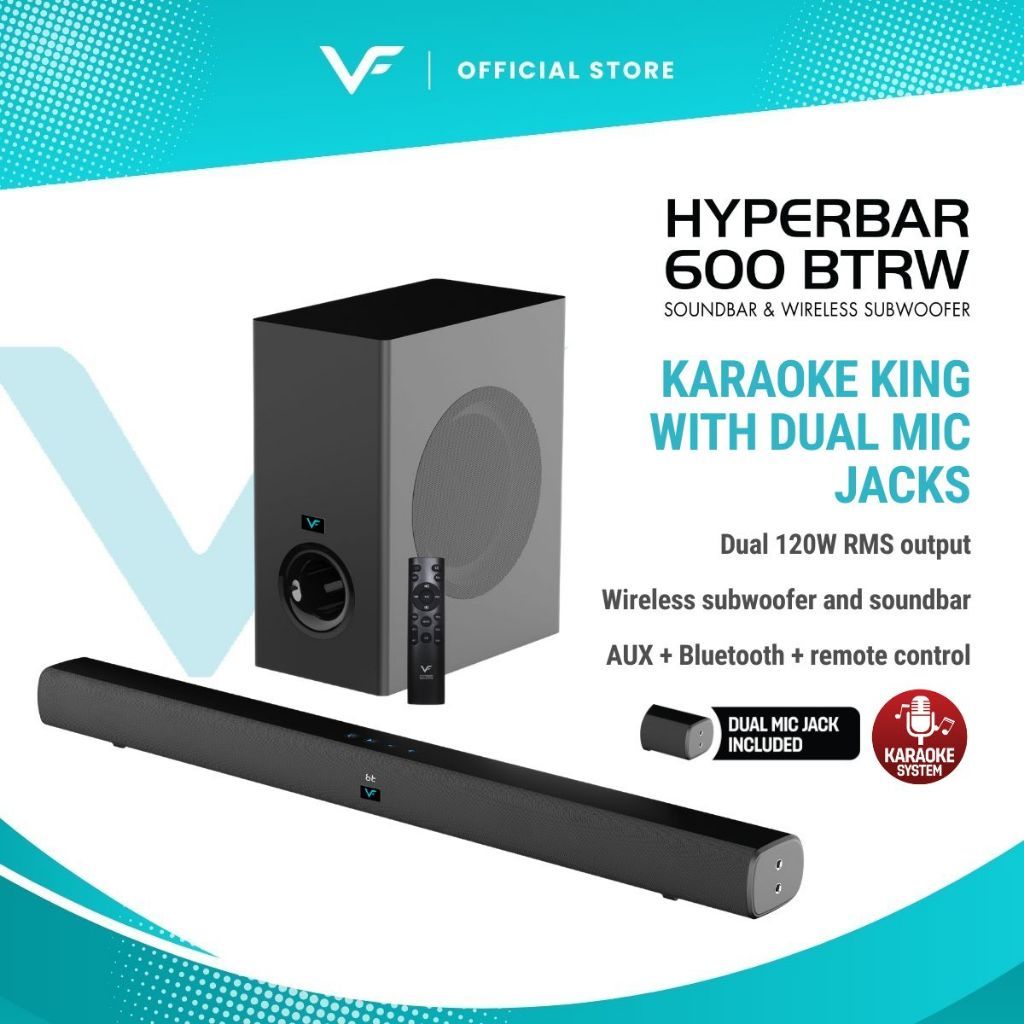 Vinnfier VF Hyperbar 505 BTRW Sound Premium Karaoke Wireless Soundbar Wireless Subwoofer 2.1 Karaoke System