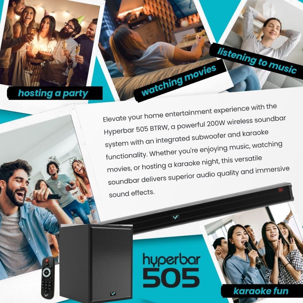 Vinnfier VF Hyperbar 505 BTRW Sound Premium Karaoke Wireless Soundbar Wireless Subwoofer 2.1 Karaoke System