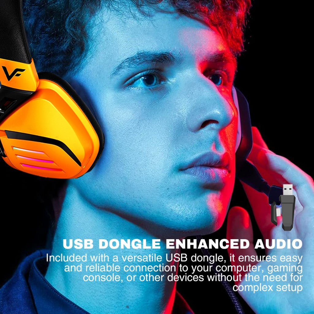 Vinnfier VF Toros 9 Wireless Gaming Headphone 7.1 Surround Sound, RGB Lights, Detachable Mic, USB Dongle, Bluetooth 5.3