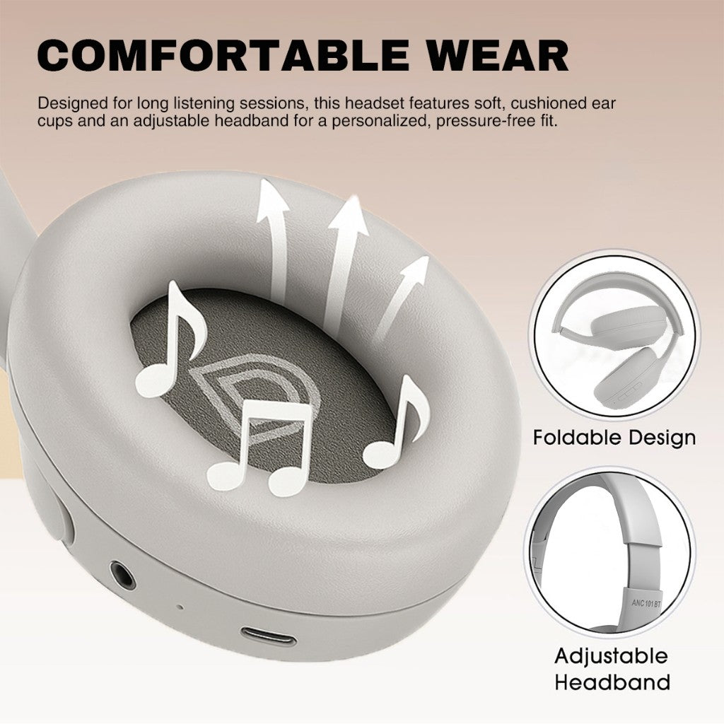 Vinnfier VF ANC101 BT High Performance Bluetooth Headphone Deep Bass High-Quality Sound Active Noise Cancellation ANC