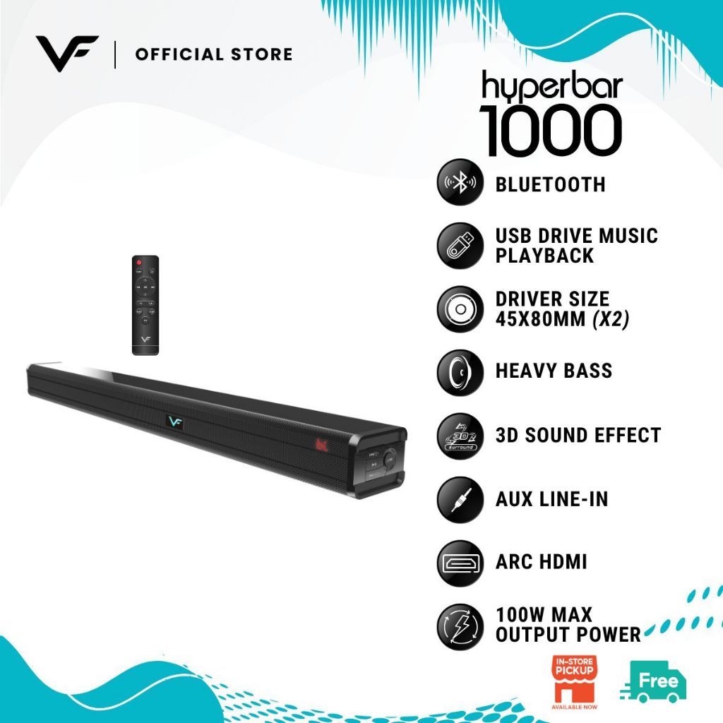 Vinnfier VF Hyperbar 2000 Naik Taraf Bunyi TV Wireless Bluetooth TV Soundbar 60W MAX AUX USB Pendrive