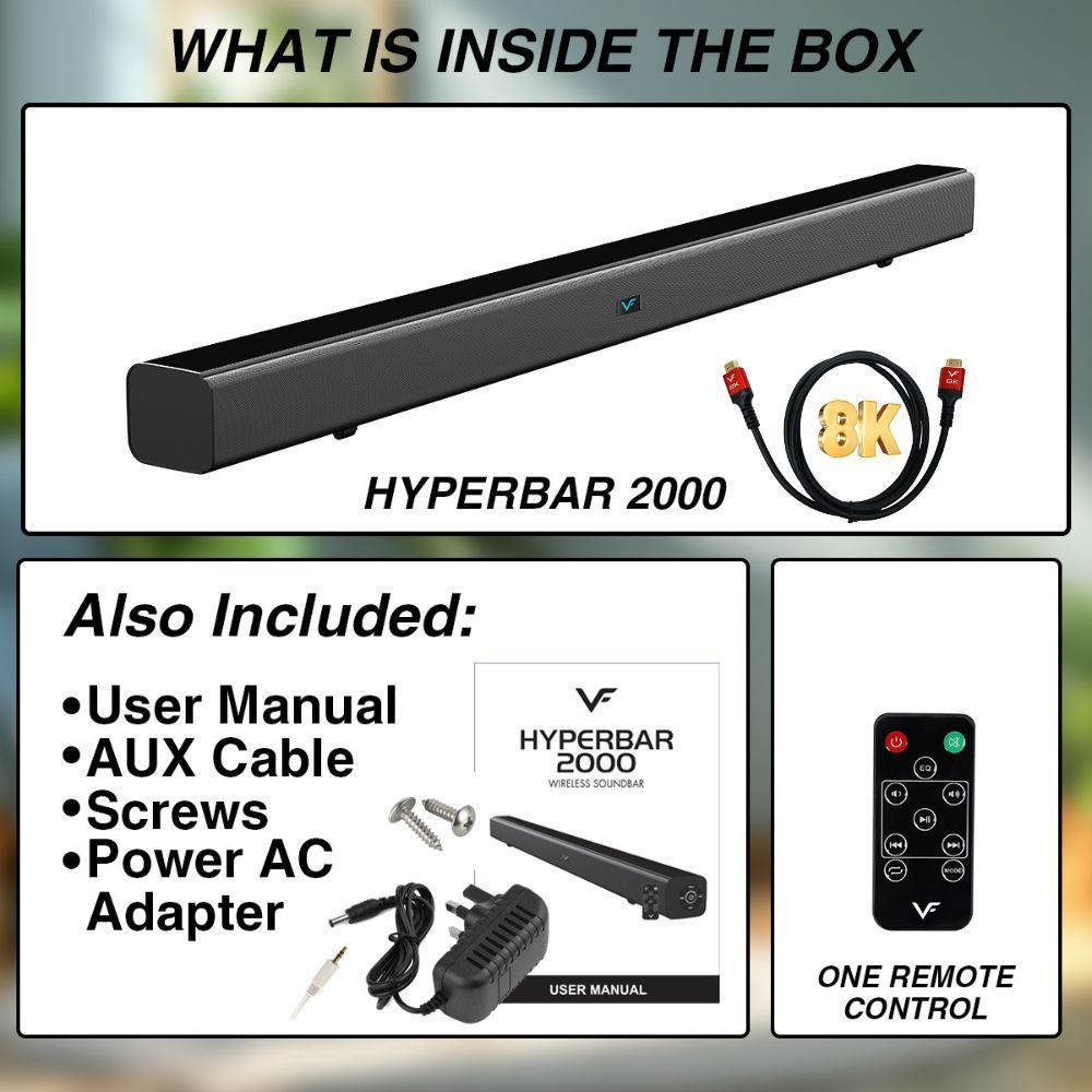 Vinnfier VF Hyperbar 2000 Naik Taraf Bunyi TV Wireless Bluetooth TV Soundbar 60W MAX AUX USB Pendrive