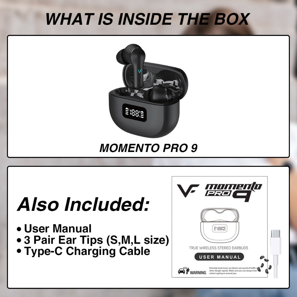 Vinnfier VF Momento Pro 9 ANC + ENC True Wireless Stereo Earbud 6 Built-in Microphones IPX5 Digital LED Display