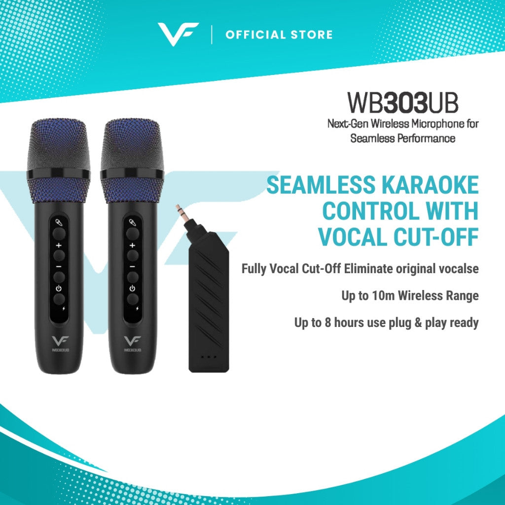 Vinnfier WB303 UB UHF Dual Wireless Microphones Multifunctional 3.5mm Aux Connect directly to Speakers SoundBar TV