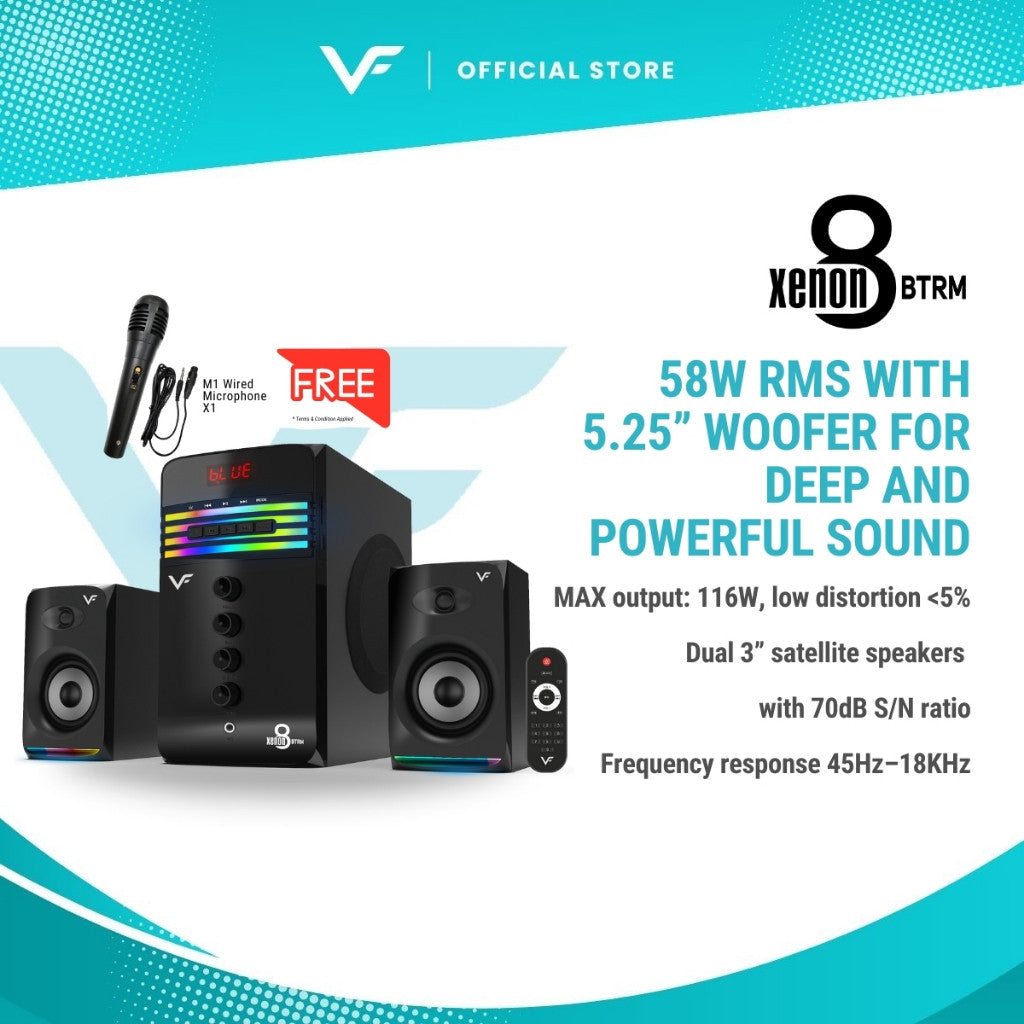 Vinnfier VF XENON 8 BTRM TV & PC Extra Bass 2.1 bluetooth speaker FM radio, USB/SD slot Mic Jack Karaoke  Audio