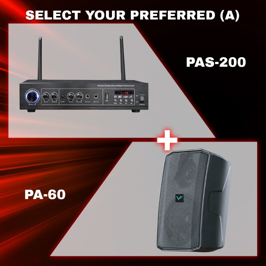 Vinnfier VF Ultra PRO PA60 Dual 3" Inch Set + PA System Transmitter Indoor Speaker Bluetooth USB RCA 40W Output