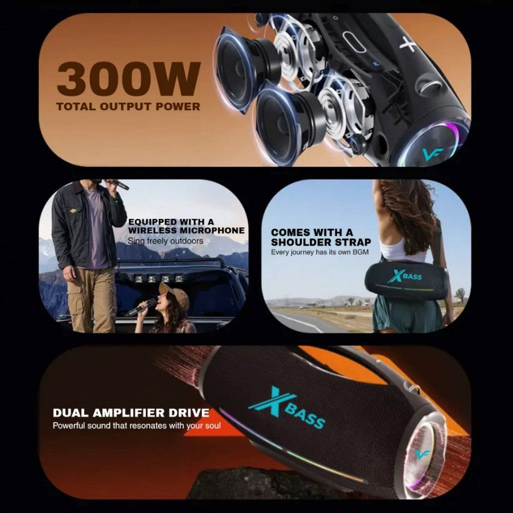 Vinnfier Tango XT510 Portable Bluetooth Karaoke Speaker 300W Output 5000mAH Battery 2 Wireless Microphones | IPX6 | DSP