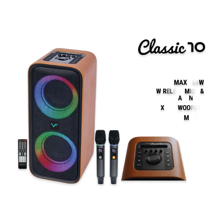 Vinnfier VF Tango Classic 10 Max 160W Karaoke Bluetooth Speaker System with 2 x 6.5" Woofers Dual Wireless Microphone