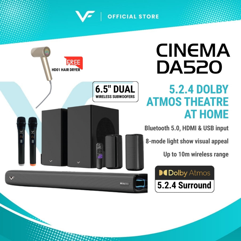 Vinnfier VF Hyperbar Cinema DA520 1300W Dolby Atmos 5.2.4 Soundbar with Bluetooth Karaoke System Speaker Soundbar