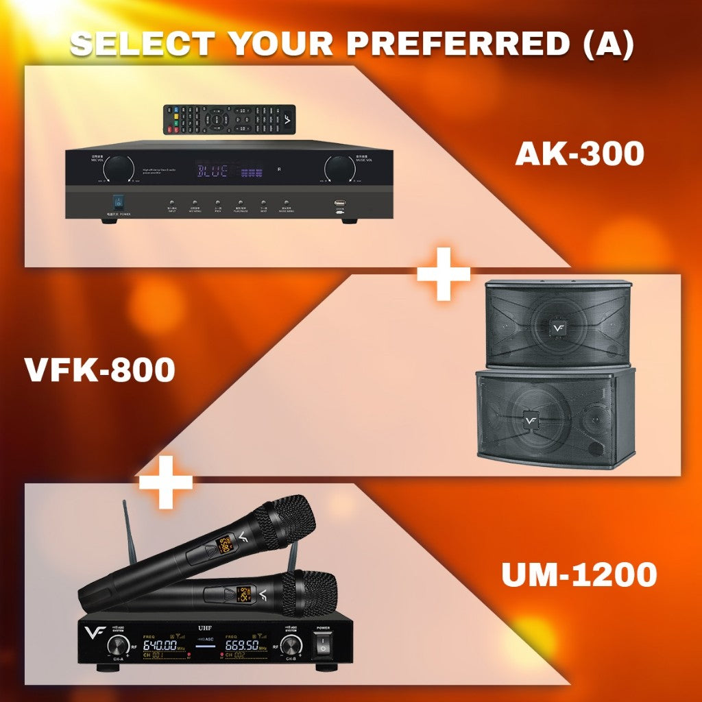 Vinnfier VF ULTRA PRO 8 Inch Karaoke Set Amplifier 400W Wall-Mount Speakers 480W + 2 Wireless Professional Microphone