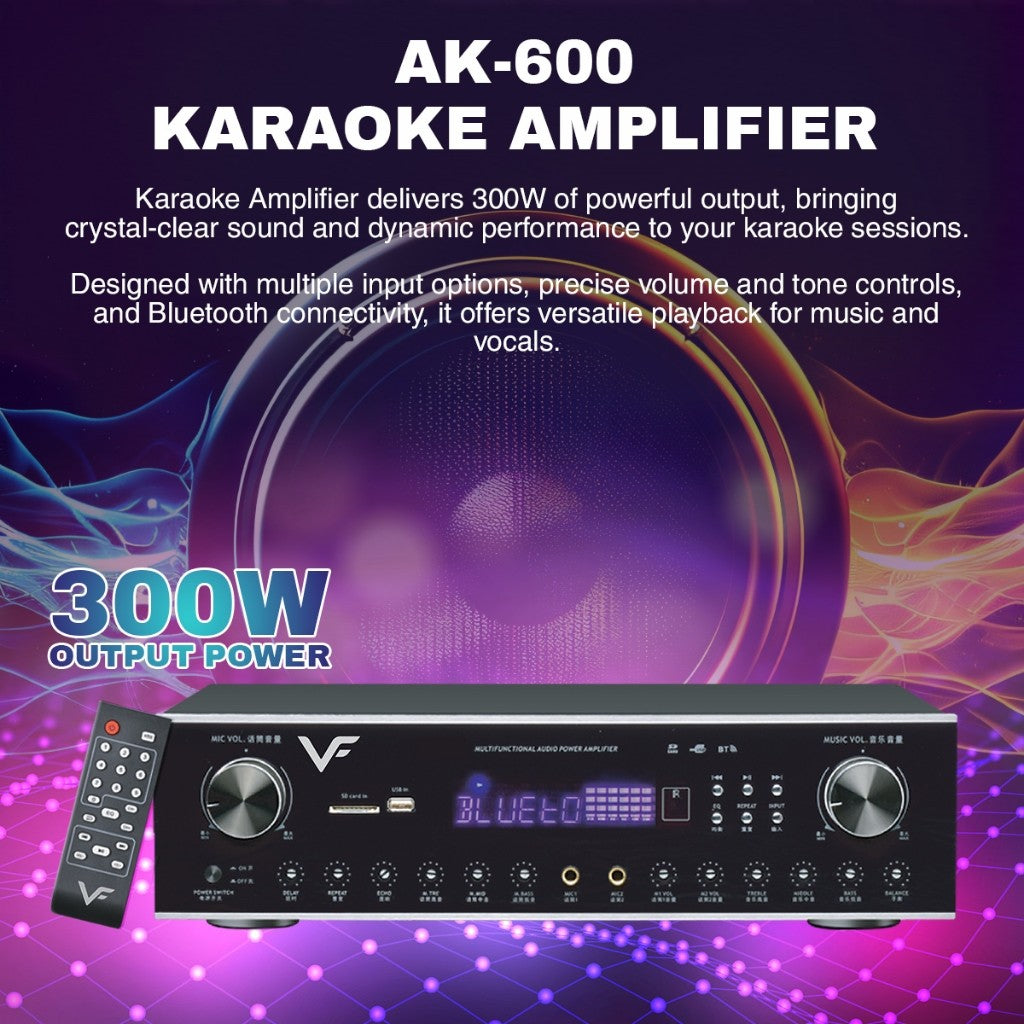 Vinnfier VF ULTRA PRO 10 Inch Home Karaoke Set Amplifier 300W Karaoke Speaker 600W + 2 UHF Professional Microphone