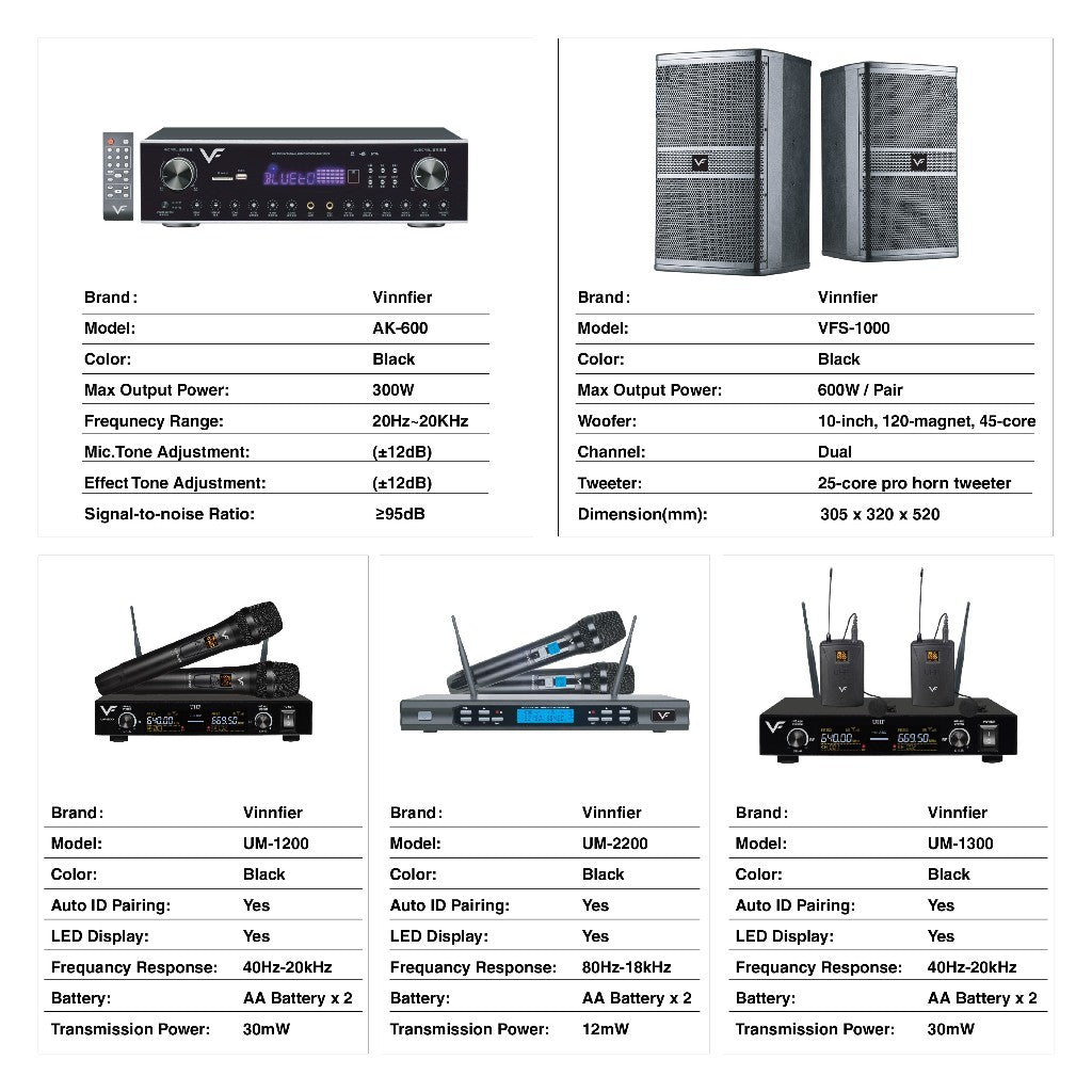 Vinnfier VF ULTRA PRO 10 Inch Home Karaoke Set Amplifier 300W Karaoke Speaker 600W + 2 UHF Professional Microphone