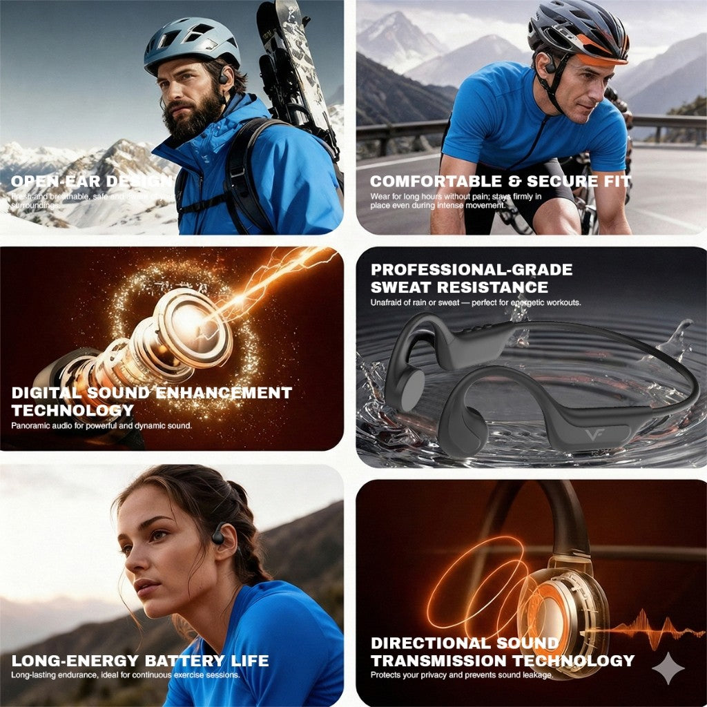 Vinnfier VF ESSENTIAL S1 Bone Conduction Headphones 16.3mm Driver Bluetooth 6.0 IP65 Workouts, Cycling, and Running