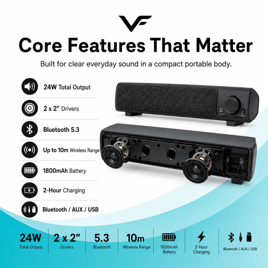 Vinnfier VF Hyperbar U22BT Computer Portable Bluetooth Mini Soundbar for PC Speaker Soundbar laptop desktop speaker