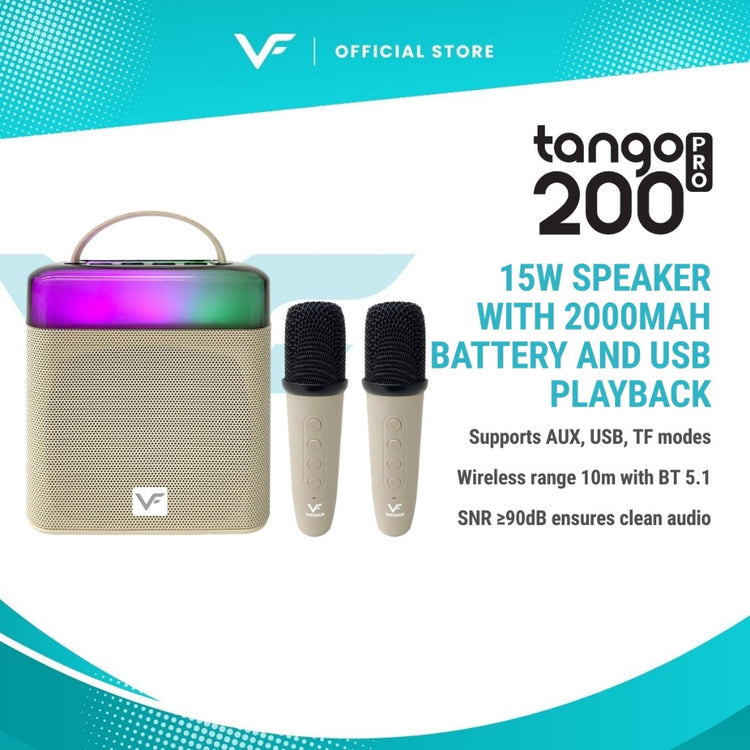 Vinnfier VF Tango 200 PRO WM Mini 2 mic Portable Karaoke bluetooth speaker Color LED Lights 15W Output A