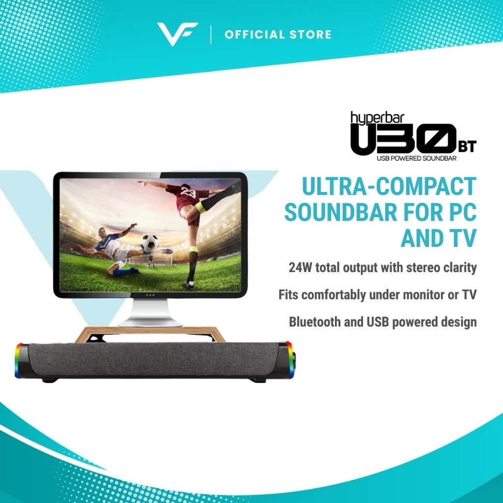 Vinnfier VF Hyperbar U30 BT USB Power Soundbar with Led Light Bluetooth Aux Line In For Gaming Computer Speaker  Audio
