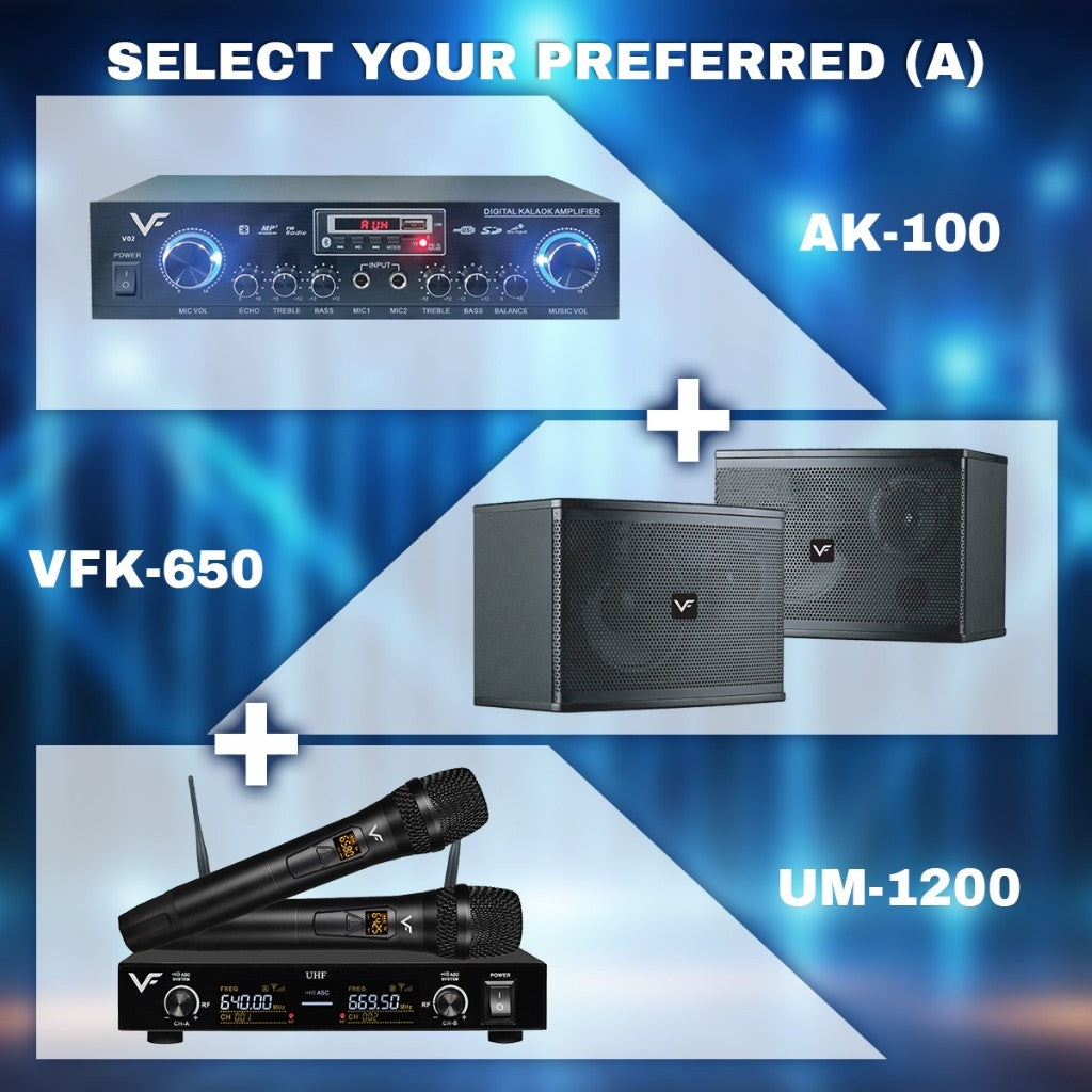 Vinnfier VF Ultra Pro 6 Inch Karaoke Set Amplifier 200W Speaker 400W + Dual Wireless Microphones Professional Karaoke