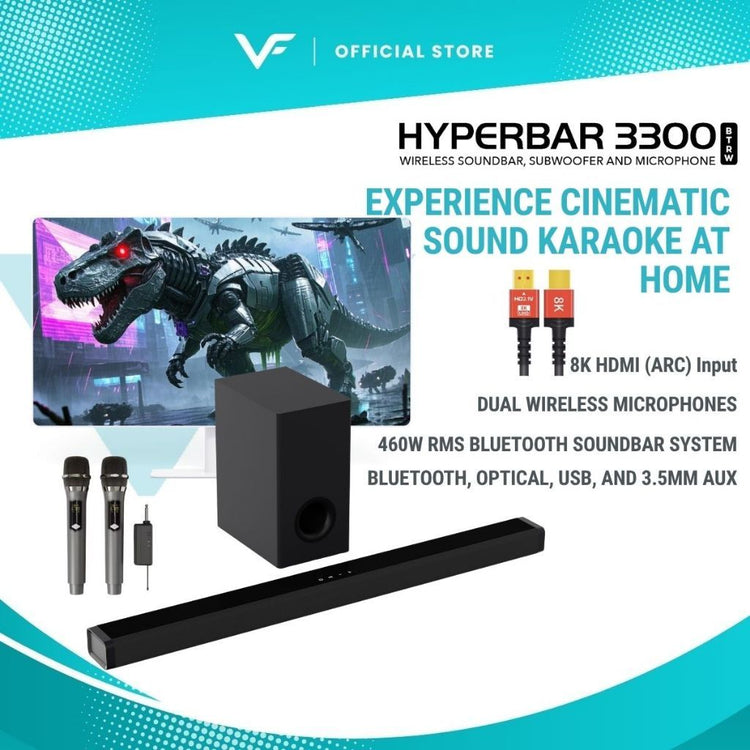 Vinnfier VF Hyperbar 3300 MAX 460W Home TV Karaoke Set Soundbar Speaker 2 Wireless Microphone Bluetooth 5.3