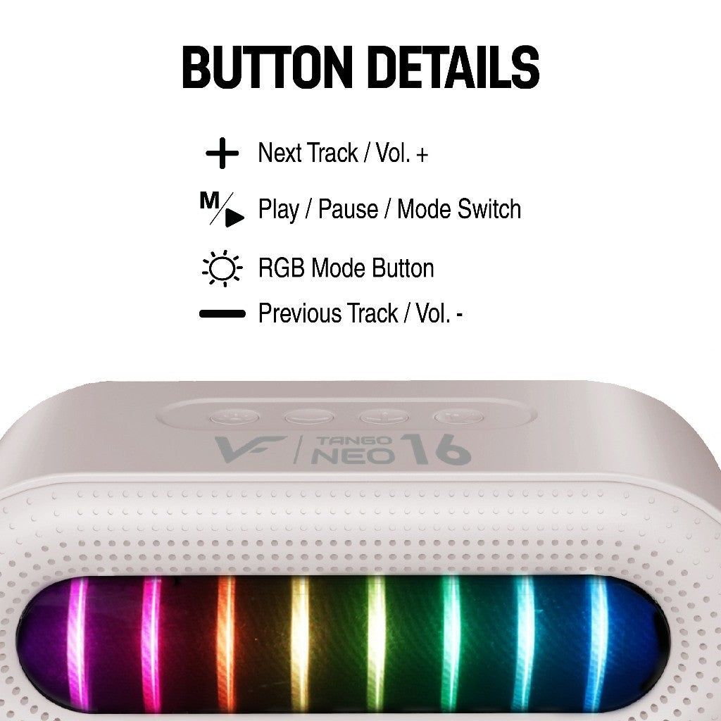 Vinnfier VF Tango Neo 16 Portable Bluetooth Speaker Deep Badd with RGB Light Show Rechargeable Battery
