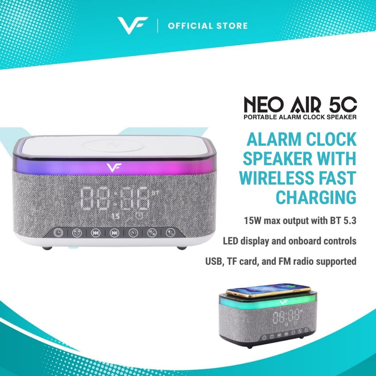 Vinnfier VF Neo Air 5C Alarm Clock Portable Wireless Bluetooth Speaker Wireless Charger for Mobile Phone